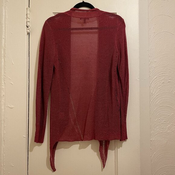 Vintage Rare Eileen Fisher Cerise Linen Drapey Asymmetric Cardigan Size XS - Picture 2 of 6